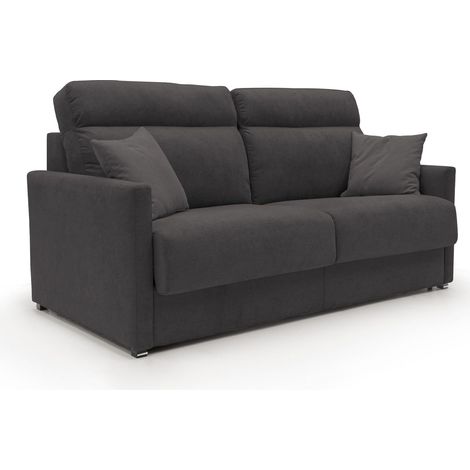 Margot Schlafsofa mit hoher weicher Rückenlehne aus Stoff T02 156 cm (mat.120x197) schwarz
