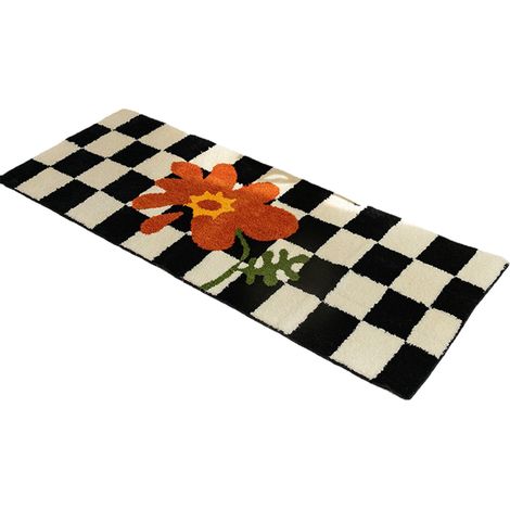 Tapis de couloir noir et blanc à motifs écossais vintage, absorbant et résistant aux taches - 40x120cm pour maison (1/5)