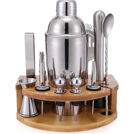 Coctelera con soporte, juego de cóctel profesional de 12 piezas de 750 ml para mezclar bebidas, regalos para hombres, mujeres, amantes de los cócteles, kit de barman casero (1/5)