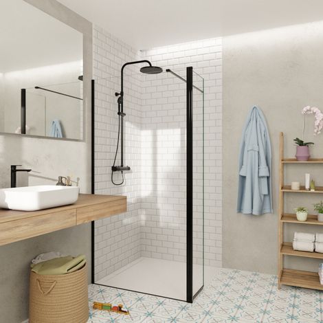 Swiss Aqua Technologies Walk-in 100x200cm Schwenkbare Duschwand und Rückwand aus 8 mm Crystal Glass® mit Kalkschutzbeschichtung, mit Armen und Profilen