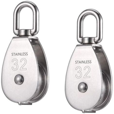 2Pcs Poulie de Levage en Acier Inoxydable 304 avec Chargeant 250kg,Poulie pour Cable,Poulie Simple M32 pour Grue Pivot Fil Corde Câble-32mm(Argent) (1/5)
