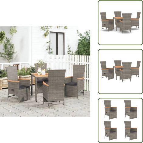 5-tlg. Garten-Essgruppe mit Kissen Grau Poly Rattan - Garten Möbel - Gartenset - Essgruppe - Outdoor Möbel - Lounge Set (1/5)