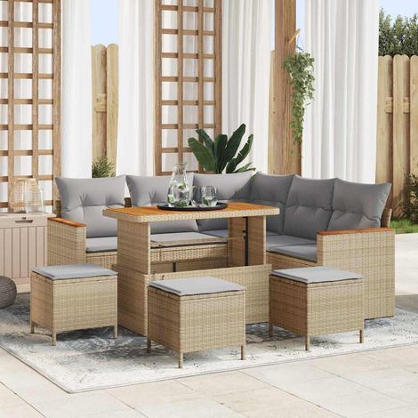 Gartensofa-set 9 pcs Beige Poly-Rattan (1/5)