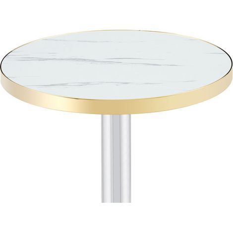 Table basse ronde moderne 60 cm blanche effet marbre avec bord doré et structure en métal (1/5)
