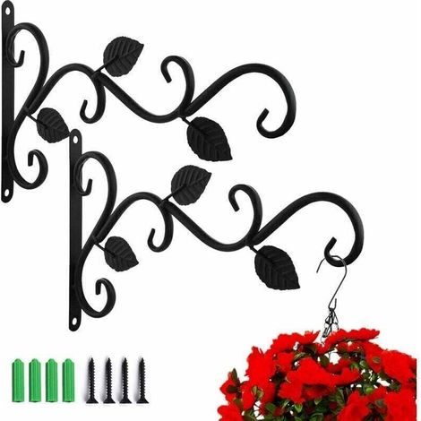 [NEVER USED] Pack of 2 Plant Hooks for Hanging on the Wall with Screws, Plant Hook Holder, Lantern, Bird House, Metal Garden Basket for Balcony, Garden Decoration (Leaves) (1/4)