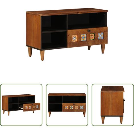 Rangement salon - Meuble TV Noyer 80 x 33 x 46 cm Bois de mangue massif (1/5)