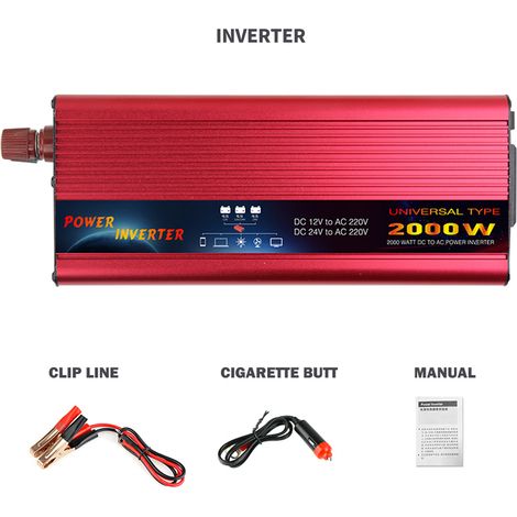Onduleur solaire à onde sinusoïdale modifiée, 850W (continu)/2000W (crête), DC 12V 24V, universel à AC 220V-240V (1/5)