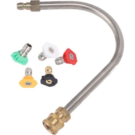 Lance de nettoyage haute pression incurvée en acier inoxydable et laiton, 4000 psi, raccord rapide 1/4 pouce, tige de remplacement en forme de U avec 5 buses (1/5)