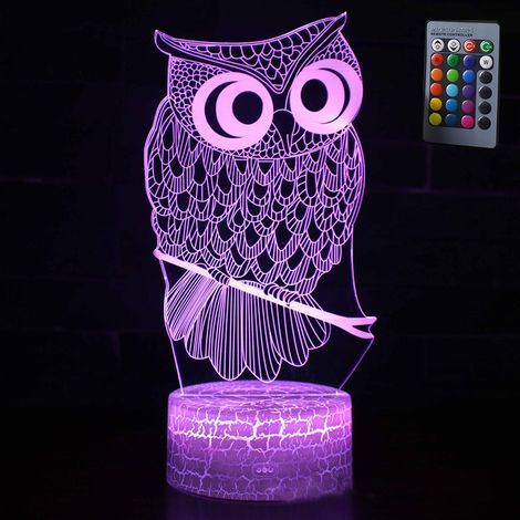Lampe Nuit 3D Chouette - Panneau Acrylique Optique Gravé - Commande Tactile et Télécommande - Alimentation USB ou Piles AAA - Pour Chambre Enfant (1/5)