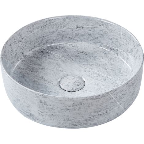 Lavabo sobre encimera de cerámica baño redondo ⌀ 37 cm gris mate efecto granito Gudar