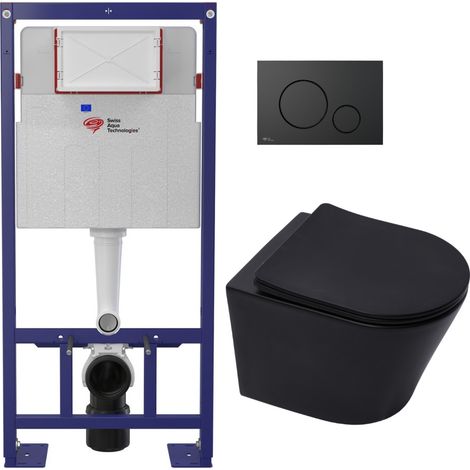 Swiss Aqua Technologies Pack WC bâti-autoportant + WC sans bride SAT Infinitio + Abattant SoftClose + Plaque noir mat (SMART-BlackInfinitio-M678) (1/5)