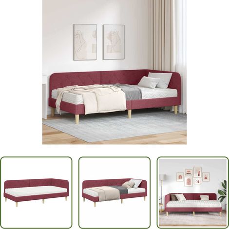 Cadre en L - Cadre de lit d'angle Bordeaux 90 x 190 cm tissu (1/5)