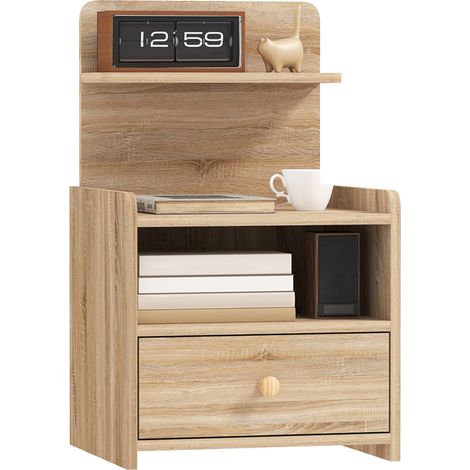 Beistelltisch, Nachttisch mit Stauraum, Spanplatte, kippsicher, modern, Naturholz