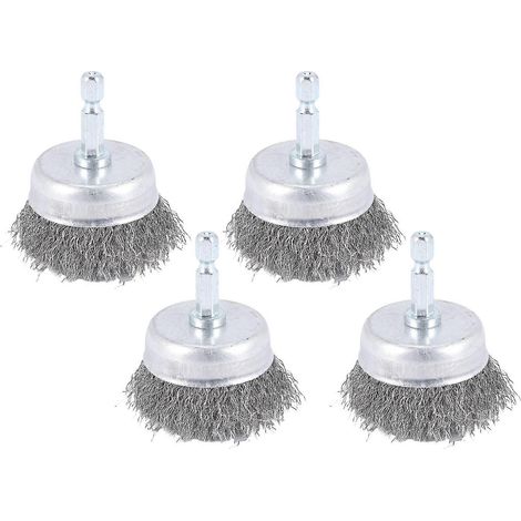 Ensemble de 4 brosses métalliques à godet, brosses métalliques pour perceuse, alésage 1/4 pouce, grain 0,010 pouce, acier au carbone grossier - 2 pouces (1/5)