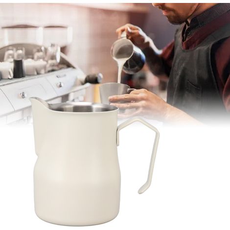Tasse graduée en acier inoxydable 304 italien avec bec verseur, mousseur à lait, pichet à lait, tasse à mousser le lait, tasse pour latte art, blanc mat, 350 ml (1/5)
