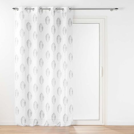 Voilage a oeillets 140 x 240 cm effet lin tissé imprime Indila Blanc (1/5)