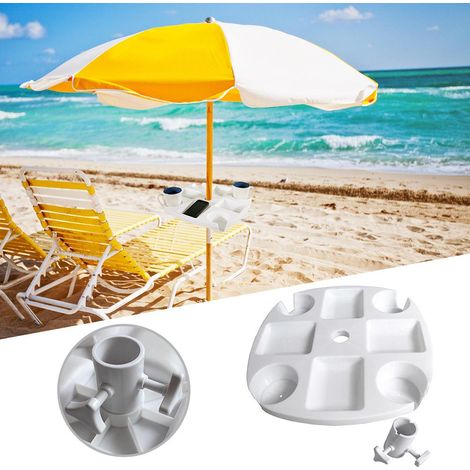 Table de plage avec 4 porte-gobelets et compartiments à collations, plateau plastique pour parasol de jardin, terrasse et extérieur (1/5)