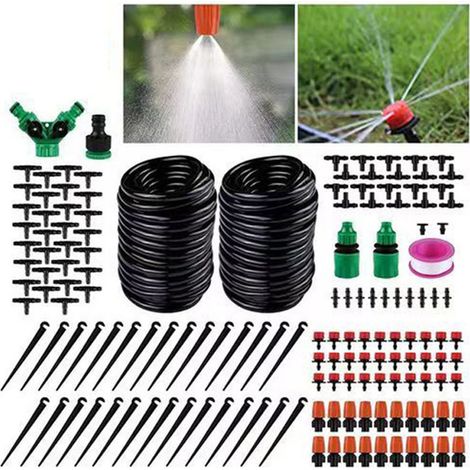 Kit d'arrosage automatique, 30 mètres, tuyau goutte à goutte, micro-asperseurs, minuterie, pour jardin et massifs de fleurs (1/5)