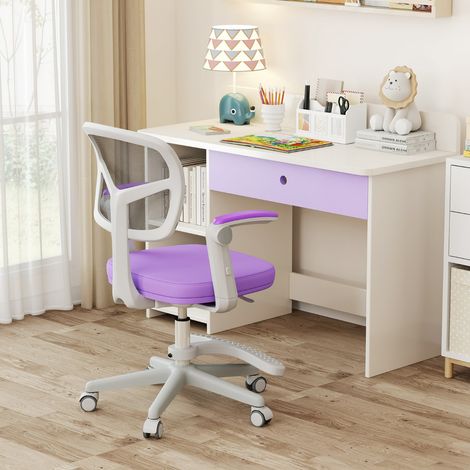 Chaise de Bureau pour Enfants Chaise d'Étude avec Hauteur Réglable Accoudoirs Repose-pieds et Roulettes Universelles pour 3-15 Ans Violet (1/3)
