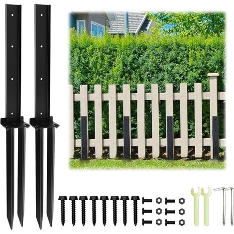 Kit de réparation de poteaux de clôture, piquets de réparation en acier pour poteaux de clôture, piquets d'ancrage au sol pour réparer les portails endommagés (2) (1/5)