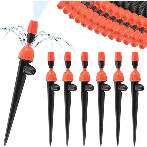 Lot de 30 micro-goutteurs d'irrigation pour tube de 4/7 mm, kit d'irrigation goutte à goutte avec débit d'eau verrouillable réglable à 360 degrés pour système d'arrosage (orange) (1/5)