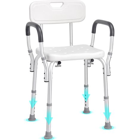 VEVOR Sedile per Doccia Antiscivolo Altezza Regolabile 39-52cm, Sgabello per Doccia Carico max. 158,8kg, Sedia per Doccia in Alluminio PE, Sgabello Schienale Bagno Doccia Antiscivolo Portata 158,8kg