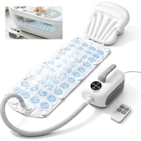 Tapis de Bain à Bulles avec Coussin,Tapis à Bulles Massage pour Baignoire avec 6 Niveaux D'intensité,Ventouses Antidérapantes,Spa pour Maison Accessoire de Spa pour Bain Relaxant,Télécommande Incluse (1/5)