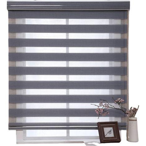 Store Enrouleur Jour Nuit sans Perçage, Tamisant pour Fenêtre ou Porte, 100 x 150 cm Gris foncé (1/5)
