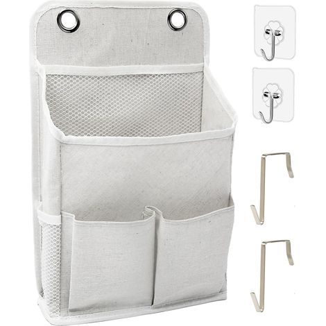 Lot de 2 organiseurs de rangement à suspendre, sacs à suspendre sur une porte/paniers muraux avec poches pour la maison, le camping-car, le bureau et plus encore (1, blanc) (1/5)