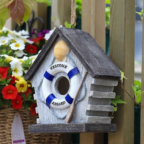 Nichoirs d'extérieur, nichoirs suspendus en résine style cabane de mer, nichoirs décoratifs pour colibris, panneau de bienvenue pour jardin (1/5)