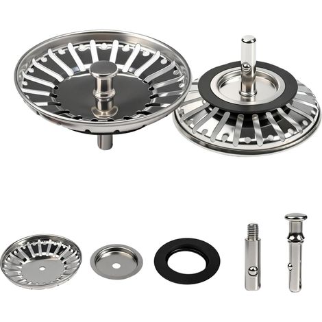 Spülbeckenstöpsel Ø 84 mm mit verstellbarem Stift, Edelstahl 304, Ever 84 mm Pop-Up-Siebkorbfilter für schnelles Abtropfen, spülmaschinenfest (84 mm, 1 Stück)