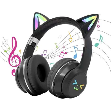 Casque de jeu sans fil avec oreilles chat lumineuses LED et (1/5)