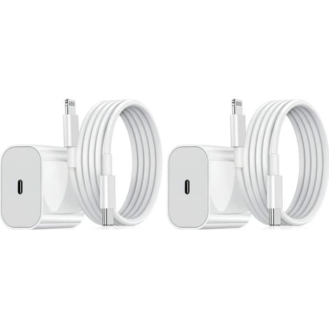 Lot de 2 - Chargeur pour iPhone - Chargeur rapide - Adaptateur + Câble 20W Blanc Taille unique iPhone Lot de 2 iPhone (NT) Lot de 2 iPhone Lot de 2 [NX] (1/5)