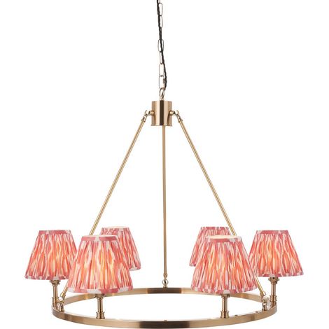 Endon Chester Suspension en laiton vieilli brossé avec abat-jour en tissu Ikat rose corail 16 cm 6 x B22