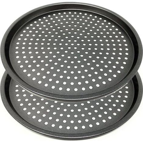 Moule À Pizza Perforé - Plaque À Pizza Antiadhésive - Acier Au Carbone - Ø 29 cm - Lot De 2 (1/5)