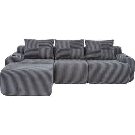 ELVMI Divano Modulare 3 Posti in Corduroy con Portabicchieri e Tasca Laterale, Grigio Scuro (1/5)