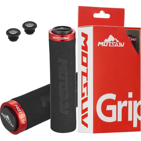 Anneau noir et rouge Poignées de guidon de vélo, guidons de verrouillage ultralégers en alliage d'aluminium, guidons en mousse antidérapants et amortissants, accessoires de vélo. (1/5)