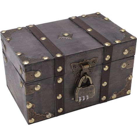 Coffre-fort à bijoux vintage en bois avec serrure à code, boîte sécurisée en métal pour collection (1/5)