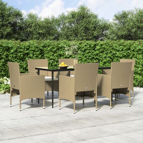 7-tlg. Garten-Essgruppe mit Kissen Beige und Schwarz vidaXL (1/5)