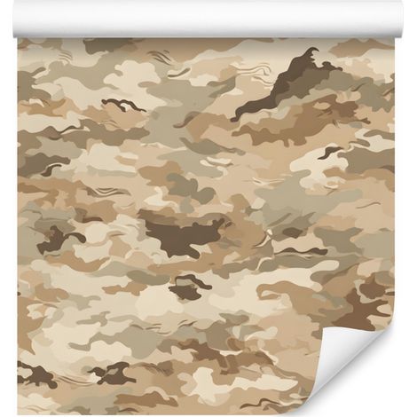 Papier peint camouflage militaire beige et crème pour salon et chambre 50x1000 cm (1/5)