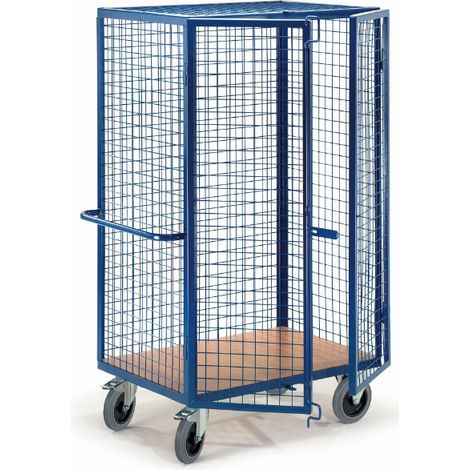 Rollcart Gitter-Schrankwagen mit Stangenverschluss, Schiebegriff und Grundboden 980x700mm im Buchedekor
