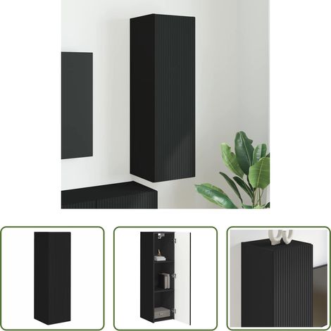 vidaXL Bois d'ingénierie - Meuble TV mural Noir 30 x 31 x 100 cm Bois d'ingénierie (1/5)