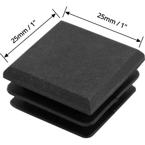 20 Stück 25 x 25 mm Vierkantrohr-Klappstopfen, quadratische schwarze Kunststoff-Endkappe für Rohre, Polyethylen-Kunststoff, Endkappen