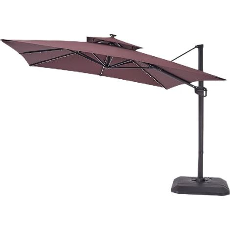 Parasol déporté rectangulaire 3x3 m LED solaire marron (1/5)