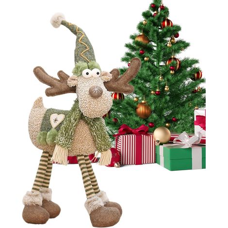Renne de Noël à longues jambes – Figurines festives de Noël Poupée de renne en peluche – pour fenêtre, fête, hôtel, maison, chambre, salon, cheminée (1/5)