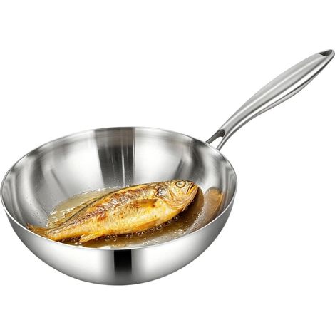 Woks en Acier ydable Poêle à frire profonde sans revêtement Poêle à frire en pour bouillir, braiser, mijoter, repas familiaux, petits déjeuners, compatible four et