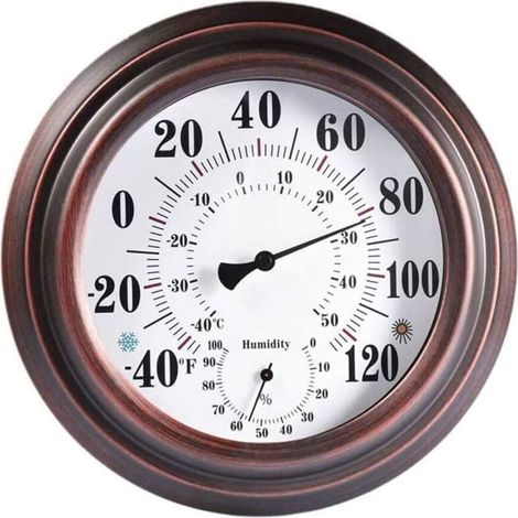 20cm Thermomètre Rétro Hygromètre, Fer Antique Température et Humidité Shell Instrument de Mesure pour l'intérieur Extérieur (1/4)