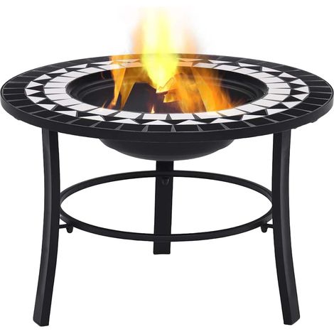 vidaXl Brasero de mosaico cerámica negro y blanco 68 cm (1/2)