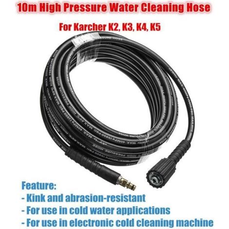 Tuyau de nettoyage haute pression - - 10m - 160 bar - ID 9 mm - Compatible Karcher K2-K7 (1/4)