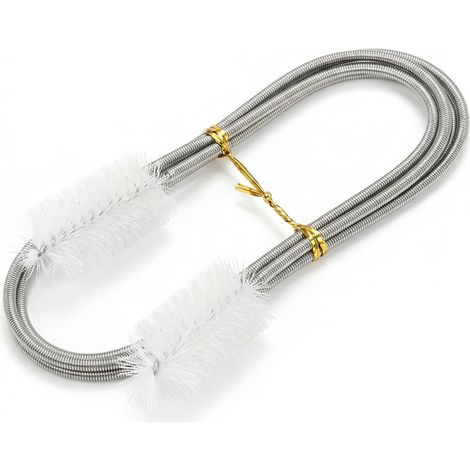 Brosse de nettoyage flexible à double tête en acier inoxydable pour tuyau d'aquarium avec ressort en nylon Blanc